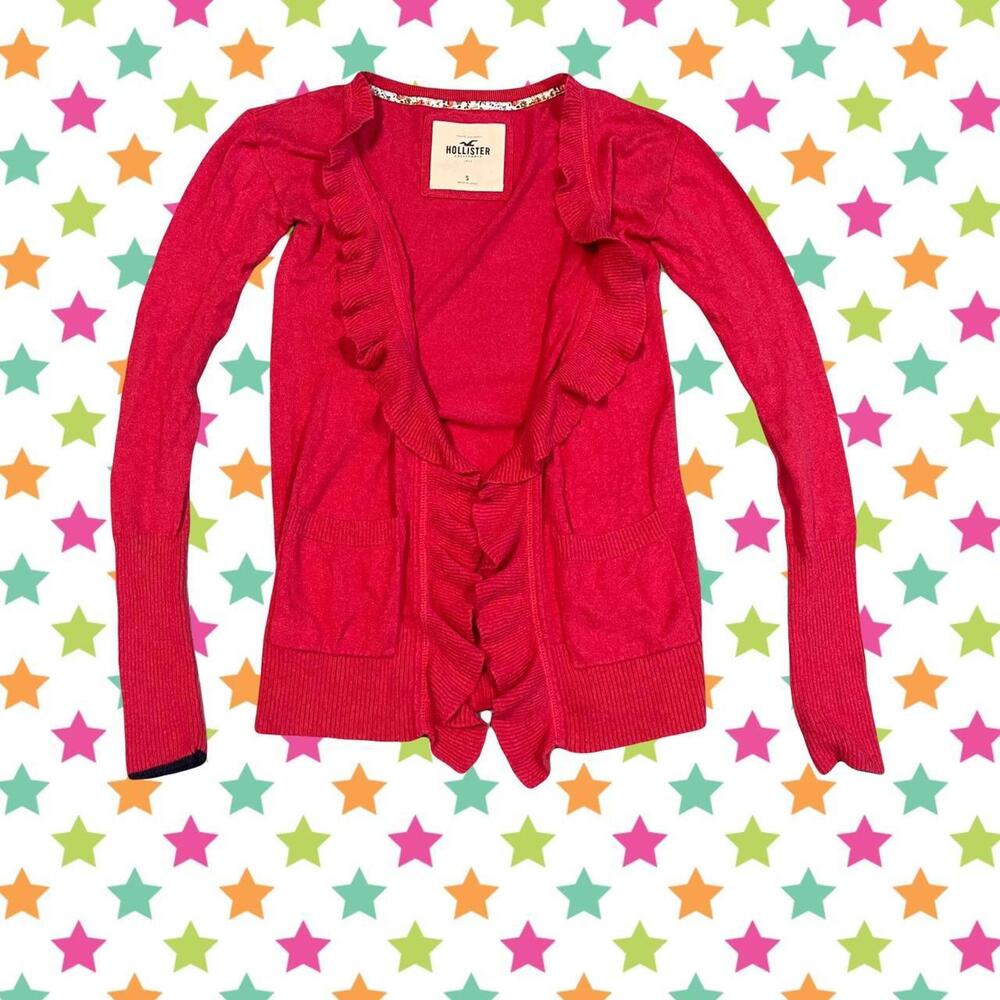 y2k Hollister Co. Women's Pink cardigan with ruffle details